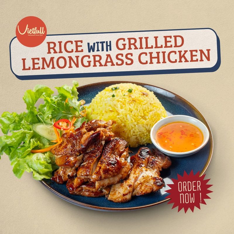 Rice with grilled lemongrass chicken